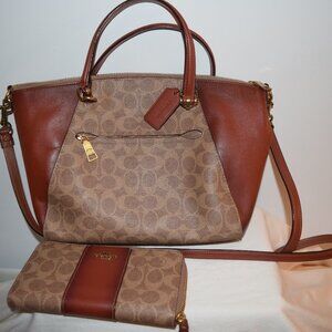 Coach Prairie w/ signature canvas &leather Brass/Cocoa Burnished&Matching Wallet